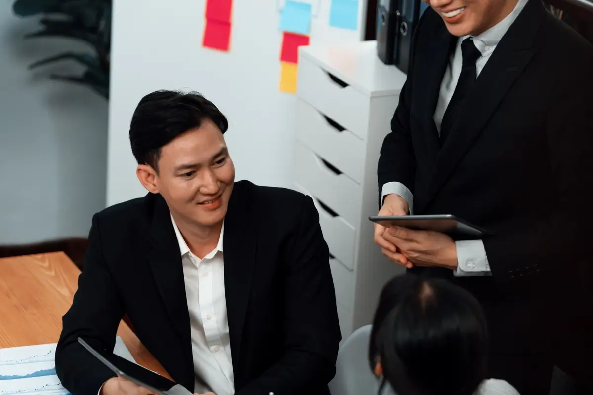 Office worker analyzing a financial report